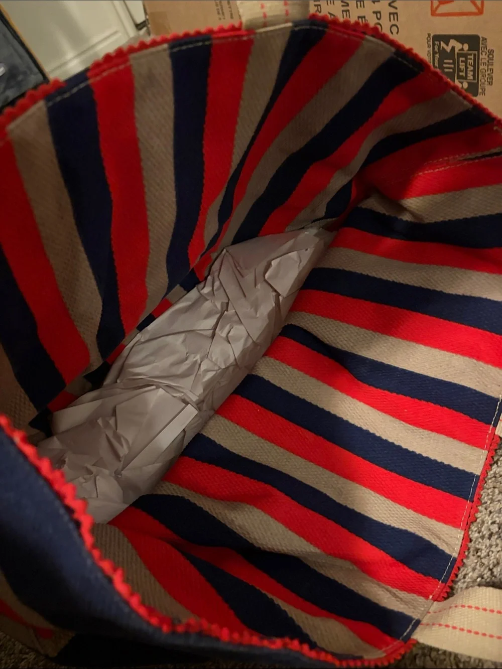 Universal Thread Reversible Navy, Red & Beige Striped Canvas Tote